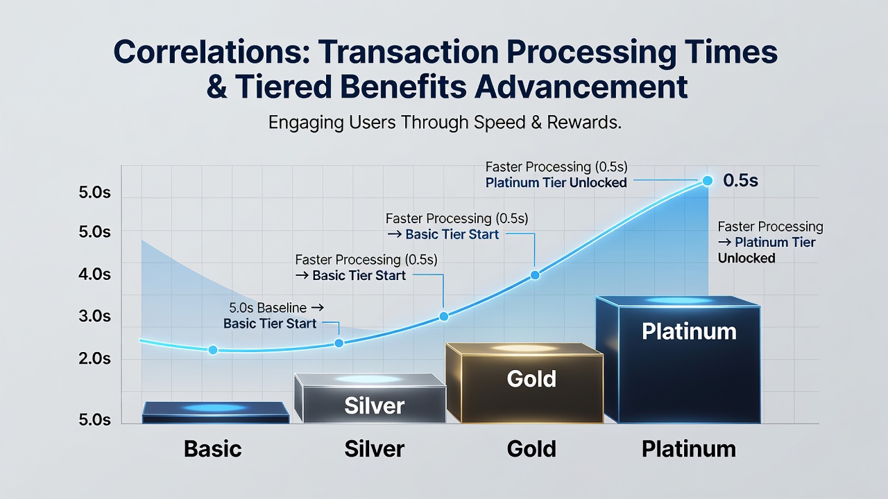 Analytics dashboard tracking transaction times next to tier progress bars for mobile slot and sports prediction users