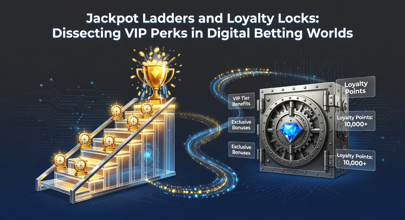 Vibrant digital graphic showing a glowing jackpot ladder ascending through VIP tiers in an online casino interface, with locked treasure chests representing loyalty perks