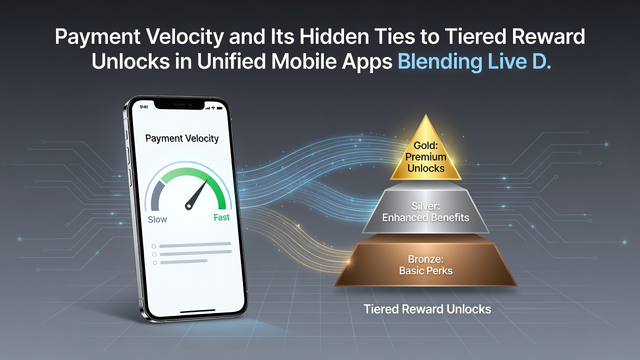 Dashboard view of tiered rewards progressing alongside payment velocity metrics in a unified gaming app
