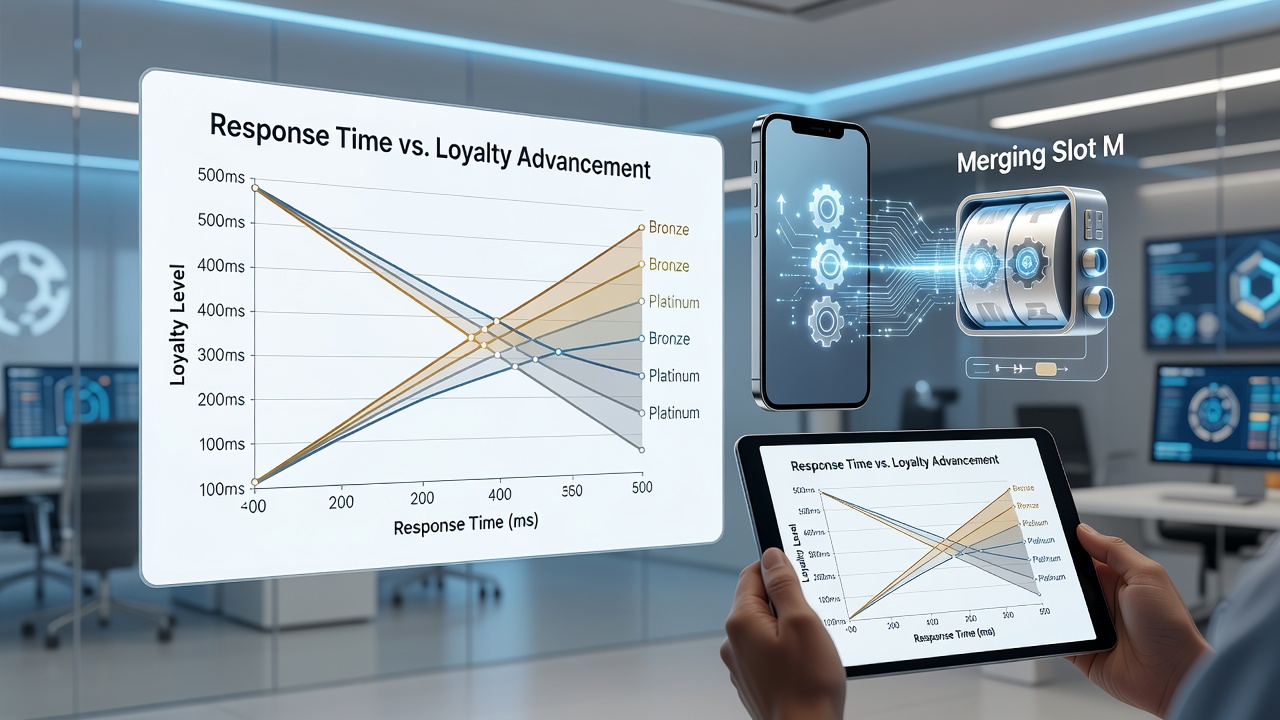 Analytics dashboard showing response time metrics alongside loyalty tier progression charts for mobile gaming users