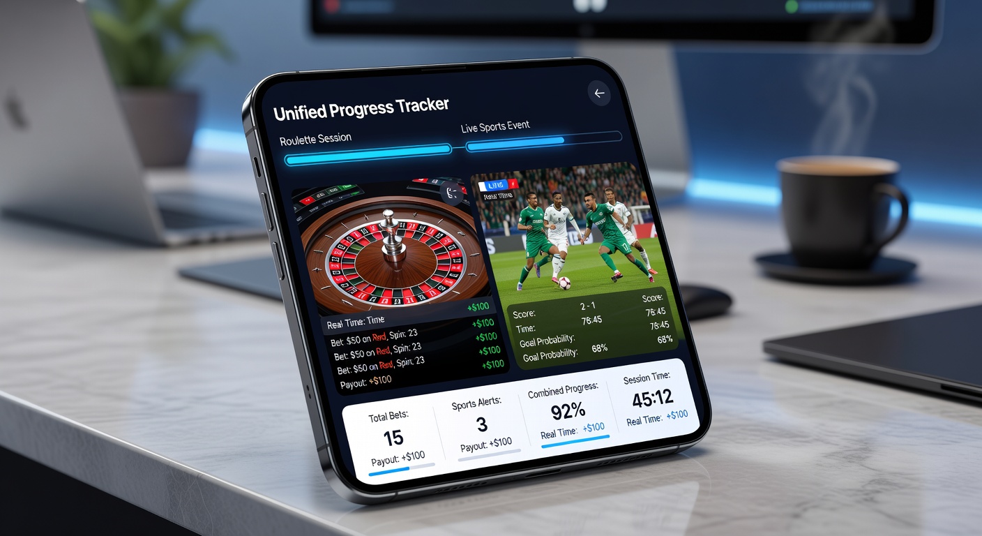 Mobile app interface showing synchronized roulette session tracking alongside live sports event data